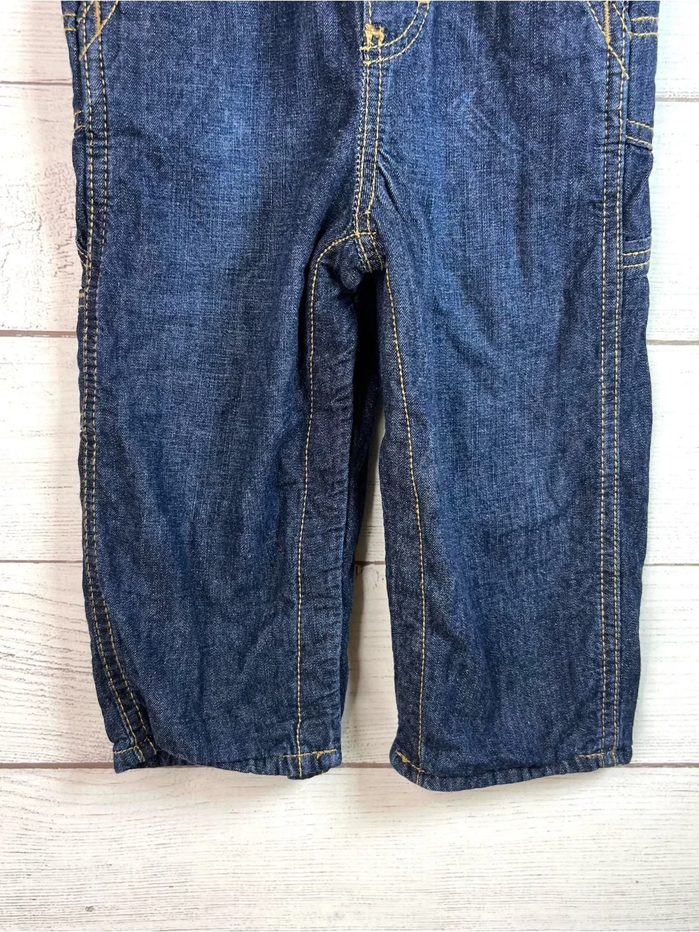 Oshkosh B'Gosh Denim Bib Overalls Vestbak Button Up Snaps Flannel Size 24 Months